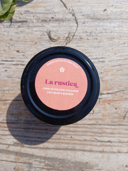 Crema di nocciole intensa (Burro) con cacao e granella "La rustica"- Vaso 100g
