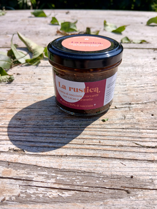 Crema di nocciole intensa (Burro) con cacao e granella "La rustica"- Vaso 100g