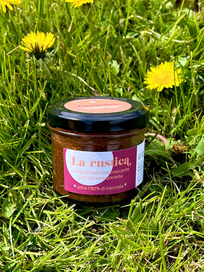 La rustica - Crema di nocciole intensa con cacao e granella (Vaso 100g)